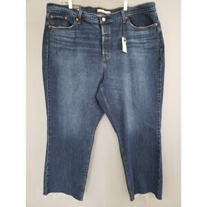 Levi’s Premium Wedgie Straight Jeans Sz 22W Button Fly High Rise Denim Raw Hem‎